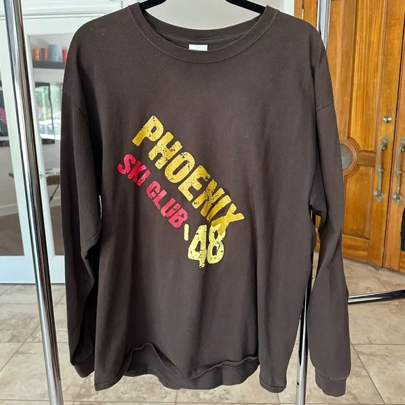 Vintage Phoenix SKI Club Graphic Long Sleeve T-Shirt Brown Cotton Shirt Size XL - Picture 2 of 6